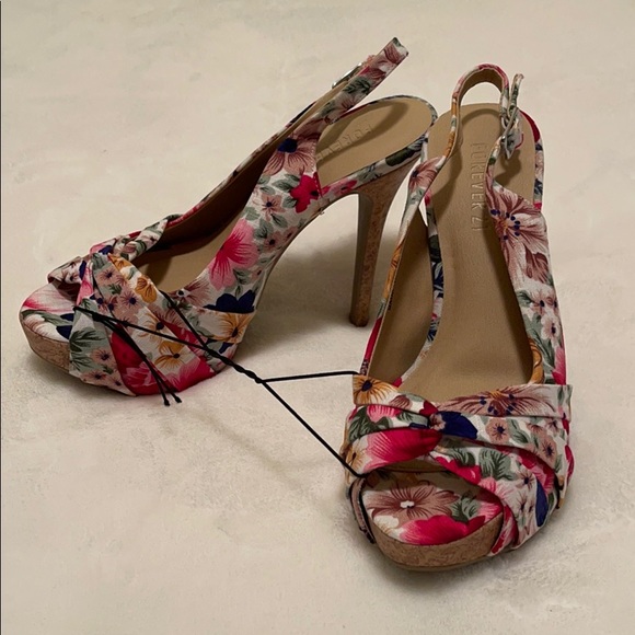 F21 floral peep toe cork heels size 6 NWT - Picture 2 of 9